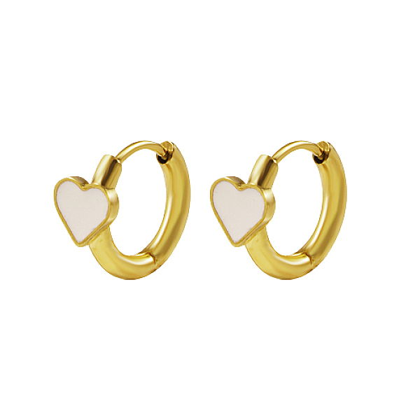 

PandaHall Natural Shell Heart Hoop Earrings, 304 Stainless Steel Earrings, Real 18K Gold Plated, 11x6mm Shell Heart