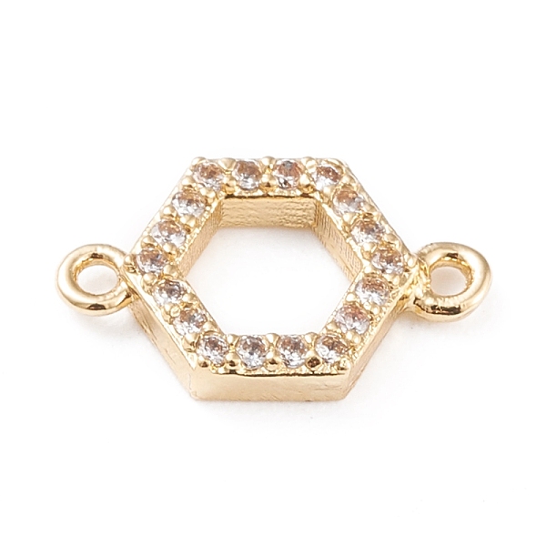 

PandaHall Brass Micro Pave Cubic Zirconia Links, Long-Lasting Plated, Hexagon, Clear, Golden, 7.5x12.5x2mm, Hole: 1mm Brass+Cubic Zirconia...