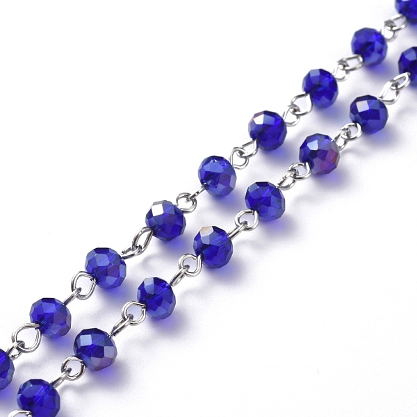 

PandaHall Handmade Electroplate Glass Beaded Chains, with Platinum Plated Iron Eye Pin, Unwelded, Dark Blue, 39.37 inch(100cm), Beads...