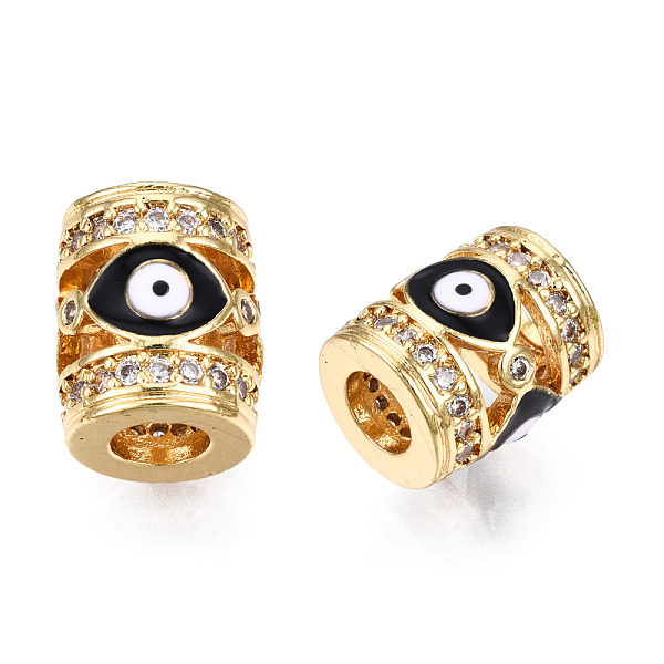 

PandaHall Brass Micro Pave Cubic Zirconia Beads, with Enamel, Real 18K Gold Plated, Column with Evil Eye, Nickel Free, Black, 11.5x9.5mm...