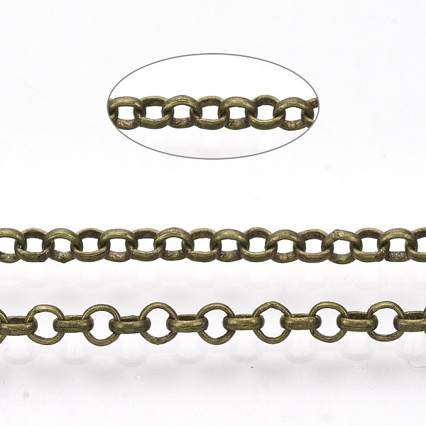 

PandaHall Soldered Brass Coated Iron Rolo Chains, Belcher Chain, with Spool, Antique Bronze, 2.5x0.7mm, about 328.08 Feet(100m)/roll Iron
