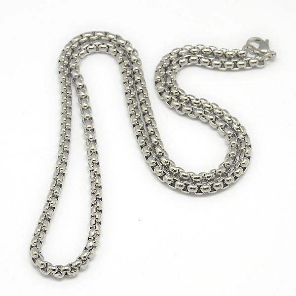 

PandaHall Trendy Men's 201 Stainless Steel Box Chain Necklaces, with Lobster Claw Clasps, Stainless Steel Color, 23.62 inch(60cm), 4mm 201...