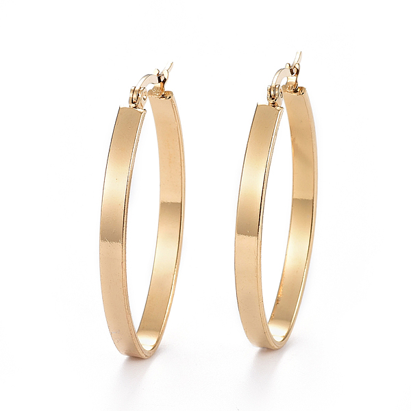 

PandaHall 304 Stainless Steel Hoop Earrings, Hypoallergenic Earrings, Golden, 42.5x26.5x4mm, Pin: 0.7x1mm 304 Stainless Steel