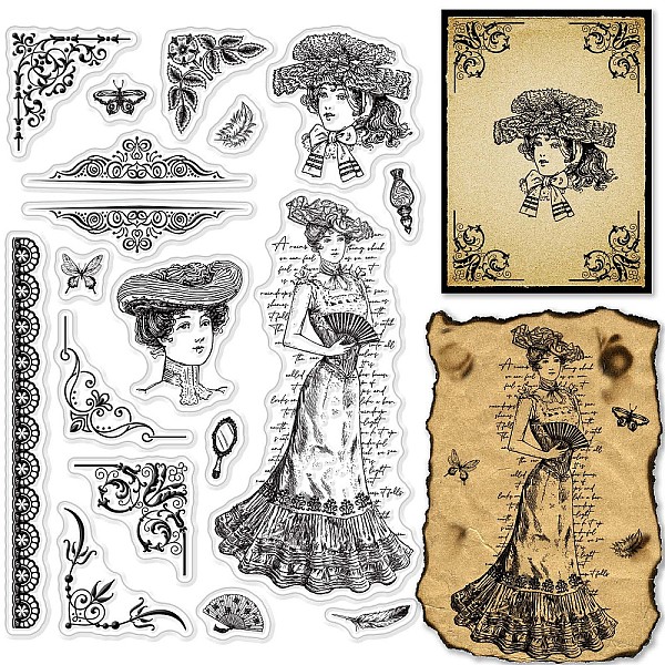 

PandaHall CRASPIRE Victoria Clear Stamps Victoria Corner Feathers Fans Butterfly Transparent Silicone Stamp Rubber Stamp for Scrapbooking...