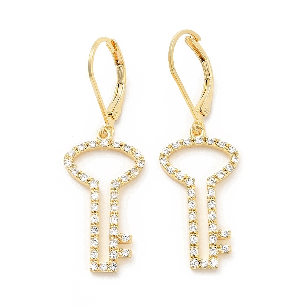 

PandaHall Brass Micro Pave Clear Cubic Zirconia Dangle Leverback Earrings for Women, Key, Real 18K Gold Plated, 41mm, Key: 25x13.5x2.5mm...