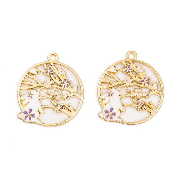 

PandaHall Rack Plating Alloy Enamel Pendants, Golden, Flat Round with Rabbit & Flower Charm, Medium Purple, 28x25x1.5mm, Hole: 1.8mm...