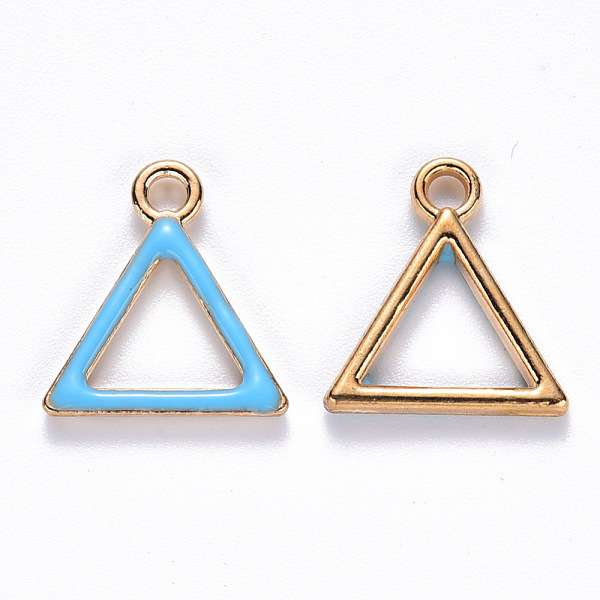 

PandaHall Alloy Enamel Charms, Triangle, Light Gold, Deep Sky Blue, 15x14x2mm, Hole: 1.8mm Alloy+Enamel Triangle Blue