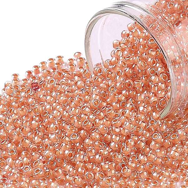 

PandaHall TOHO Round Seed Beads, Japanese Seed Beads, (985) Inside Color Crystal/Salmon Lined, 11/0, 2.2mm, Hole: 0.8mm, about..., Pink