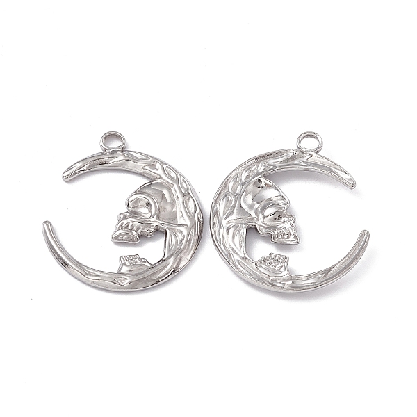 

PandaHall 304 Stainless Steel Pendants, Moon with Skull Charm, Stainless Steel Color, 28x24.5x2.5mm, Hole: 3mm 304 Stainless Steel Moon