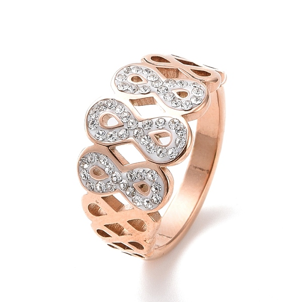 

PandaHall Crystal Rhinestone Infinity Finger Ring, Ion Plating(IP) 304 Stainless Steel Jewelry for Women, Rose Gold, US Size 7 1/4(17.5mm)..., Clear