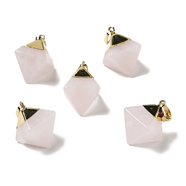

PandaHall Natural Rose Quartz Pendants, with Golden Tone Brass Findings, Rhoumbus, 24~26x21~23x16~17mm, Hole: 4.5x8mm Rose Quartz Rhombus