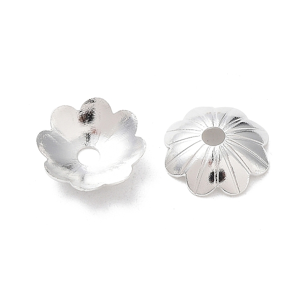 

PandaHall Brass Bead Caps, Cadmium Free & Lead Free, Flower, 925 Sterling Silver Plated, 8x8x2mm, Hole: 1.6mm Brass