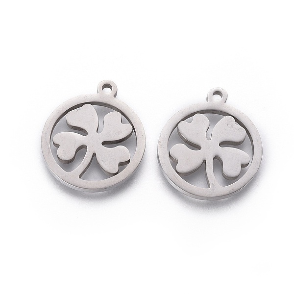 PandaHall 201 Stainless Steel Pendants, Manual Polishing, Ring with Clover, Stainless Steel Color, 17x16x1.5mm, Hole: 1.2mm 201 Stainless...