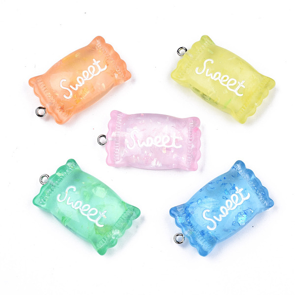

PandaHall Transparent Resin Pendants, with Paillette & Platinum Tone Iron Peg Bail, Candy with Word Sweet, Mixed Color, 37x20.5x9.5mm, Hole..., Multicolor
