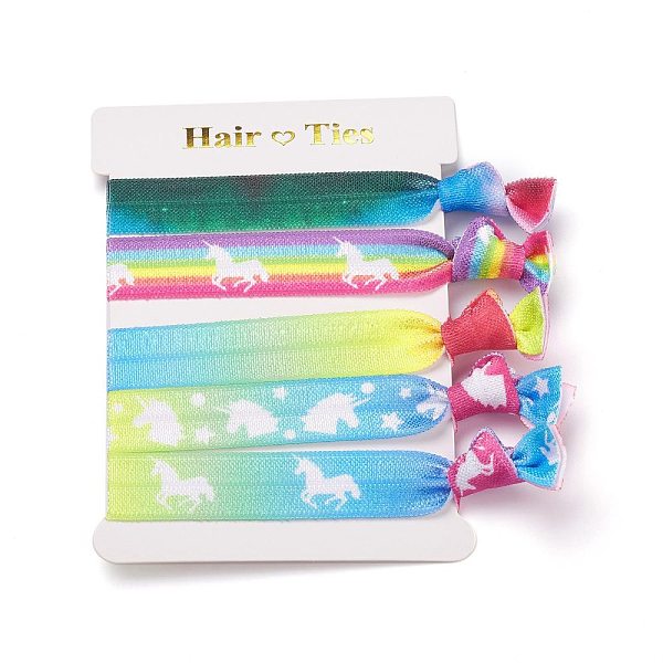 

PandaHall Girls Hair Accessories, Nylon Hair Ties, Ponytail Holder, Hair Accessories, Knot, Unicorn Pattern, 95~107x15~17mm Nylon Unicorn