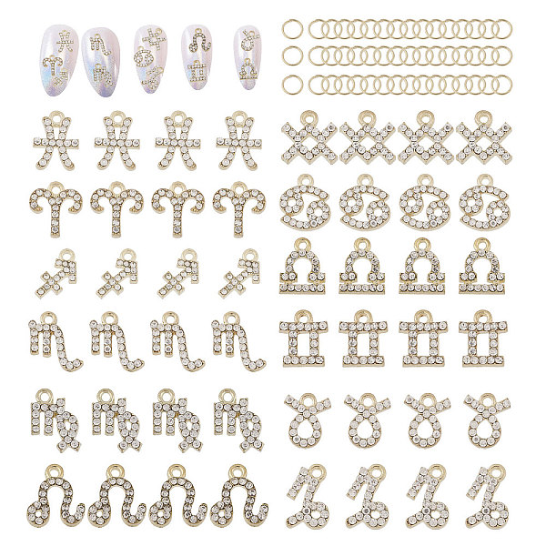 

PandaHall Globleland 48 Pcs 12 Styles 12 Constellations Alloy Rhinestone Pendants, with Jump Rings, Light Gold, 9~12.5x7.5~10x2mm, Hole...