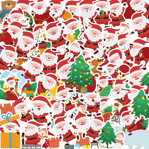 

PandaHall Christmas PVC Plastic Sticker Labels, Waterproof Decals for Suitcase, Skateboard, Refrigerator, Helmet, Mobile Phone Shell, Santa..., Red