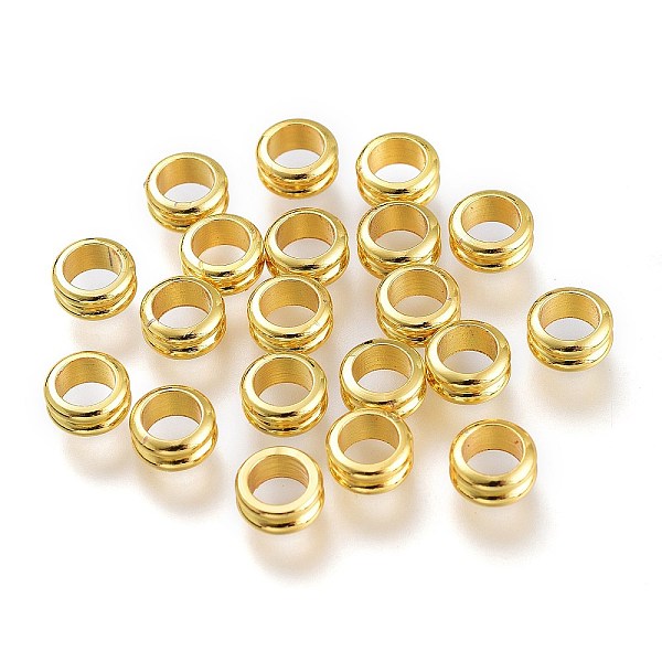 

PandaHall Brass Spacer Beads, Long-Lasting Plated, Grooved Beads, Column, Golden, 5.5x3mm, Hole: 4mm Brass Column