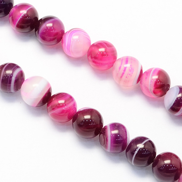 

PandaHall Round Natural Striped Agate/Banded Agate Stone Beads Strands, Dyed, Medium Violet Red, 8mm, Hole: 1.5mm, about 48pcs/strand, 15.1...