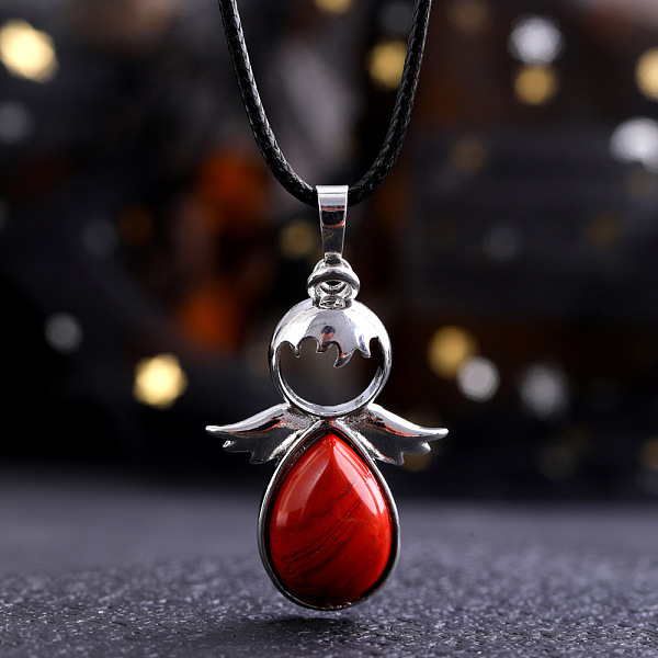 

PandaHall Angel Wings Crystal Teardropt Pendant Necklaces Natural Gemstone White