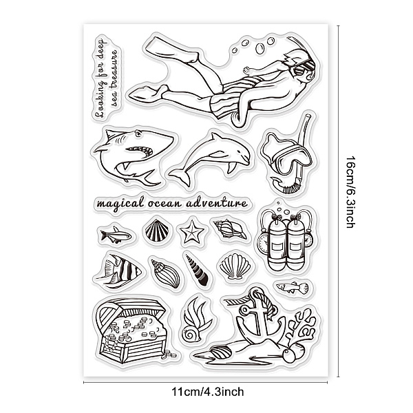 

PandaHall GLOBLELAND Ocean Clear Stamp Dolphin Shark Diver Anchor Silicone Transparent Stamp Seal Card for DIY Scrapbooking Cards Making...