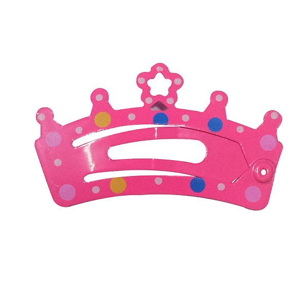 

PandaHall Baking Painted Hair Accessories Iron Snap Hair Clips, for Children, Crown, Deep Pink, 24x40mm Iron