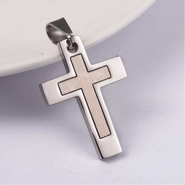 

PandaHall 304 Stainless Steel Pendants, Cross, Stainless Steel Color, 31x22x2mm, Hole: 5x8mm 304 Stainless Steel Cross