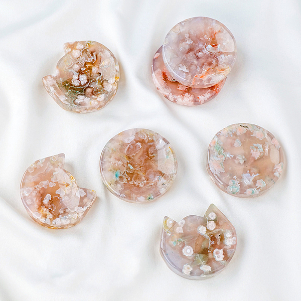 

PandaHall Natural Cherry Blossom Agate Display Decorations, for Home Office Desk, Cat Head, 51x9~21mm Cherry Blossom Agate Cat Shape