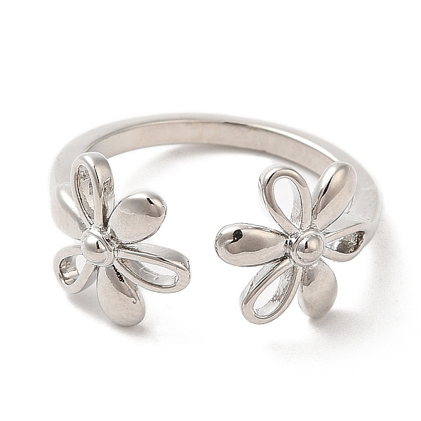 

PandaHall Rack Plating Brass Flower Open Cuff Rings for Women, Cadmium Free & Lead Free, Platinum, Inner Diameter: 17.2mm Brass Flower