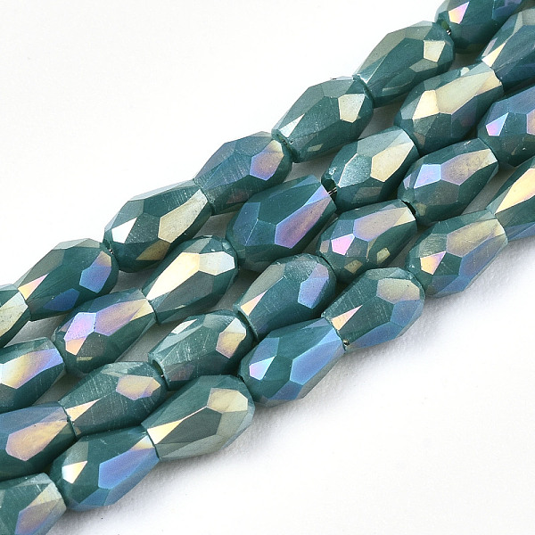 

PandaHall Electroplate Glass Beads Strands, AB Color Plated, Faceted Teardrop, Teal, 4x3mm, Hole: 0.7mm, about 98~99pcs/strand, 16.54~16.92..., Cyan