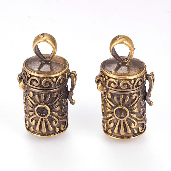 

PandaHall Brass Prayer Box Pendants, Column with Flower, Brushed Antique Bronze, 27.5x15x13mm, Hole: 4x6mm, Inner: 7.5mm, Fit for 3mm...