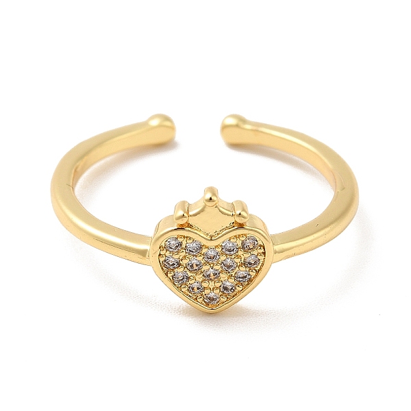 

PandaHall Clear Cubic Zirconia Heart with Crown Open Cuff Ring, Brass Jewelry for Women, Cadmium Free & Nickel Free & Lead Free, Real 18K...