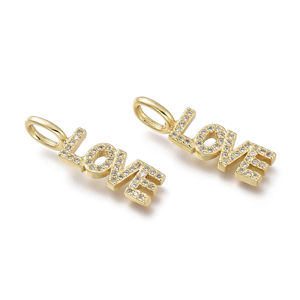 

PandaHall Brass Micro Clear Cubic Zirconia Pendants, Long-Lasting Plated, Word LOVE, Real 18K Gold Plated, 27x7.5x6mm, Hole: 5.5x4mm...