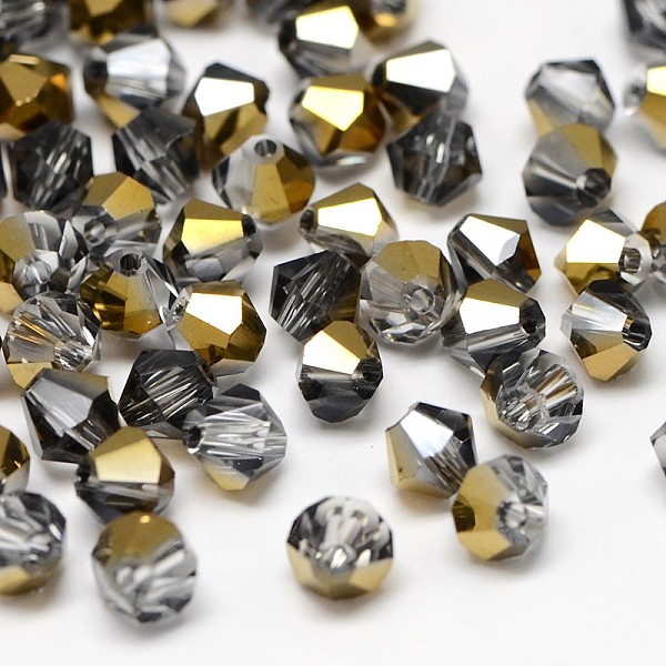 

PandaHall Electroplate Crystal Glass Bicone Beads, Faceted, Half Golden Plated, 4.5x4mm, Hole: 1mm, about 720pcs/bag Glass Bicone Gray