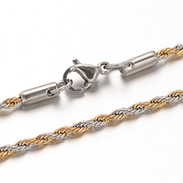 

PandaHall 304 Stainless Steel Rope Chain Necklaces, with Lobster Claw Clasps, Golden & Stainless Steel Color, 19.6 inch(50cm), 2mm 304...