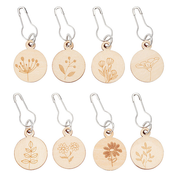 

PandaHall 8 Pcs Wooden Stitch Markers, Flat Round Crochet Stitch Marker Flower Pattern Locking Stitch Marker with Gourd Pins for Knitting..., Orange