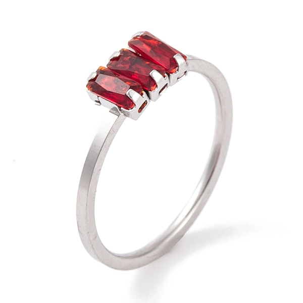

PandaHall 304 Stainless Steel Finger Ring, Rectangle Cubic Zirconia Ring for Women, Stainless Steel Color, US Size 6~9(16.5~18.9mm)..., Red