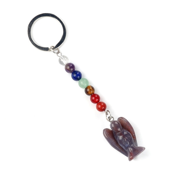 

PandaHall Natural Indian Agate Angel Pendant Keychain, Chakra Reiki Energy Stone Beaded Keychain for Bag Jewelry Gift Decoration, 11cm...