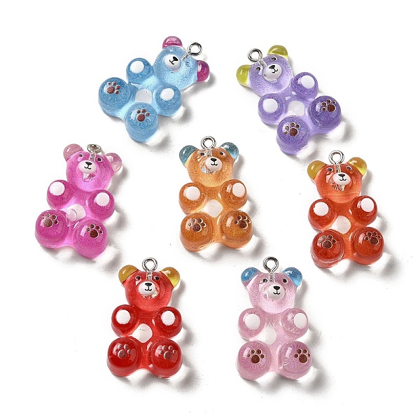 

PandaHall Acrylic Pendants, with Iron Ring, Bear, Mixed Color, 31x19x9mm, Hole: 2mm Iron+Acrylic Bear Multicolor