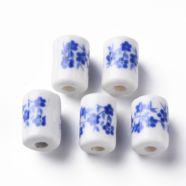 

PandaHall Handmade Porcelain Beads, Famille Rose Style, Column with Flower Pattern, Royal Blue, 12.5x8.5mm, Hole: 3mm Porcelain Flower