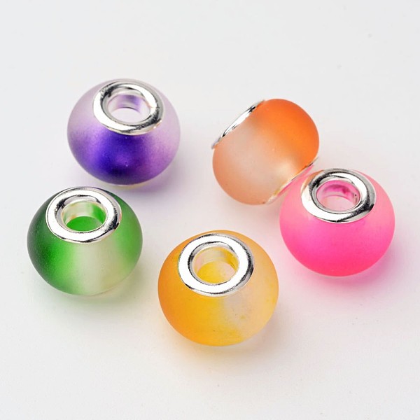 

PandaHall Two Tone Glass European Beads, with Silver Color Plated Brass Double Cores, Large Hole Beads, Rubberized Style, Rondelle, Mixed..., Multicolor
