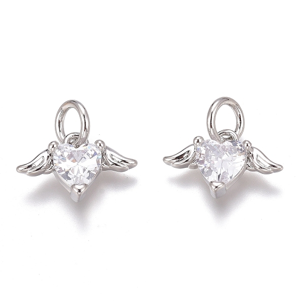 

PandaHall Brass Micro Pave Clear Cubic Zirconia Charms, Long-Lasting Plated, with Jump Rings, Heart with Wing, Real Platinum Plated...