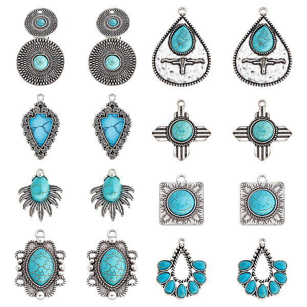 

PandaHall SUNNYCLUE 1 Box 16Pcs 8 Styles Large Turquoise Charms Gemstone Charms Vintage Style Synthetic Turquoise Stone Retro Alloy Fish...
