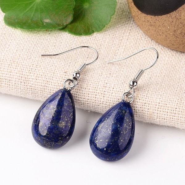 

PandaHall Natural Lapis Lazuli Drop Dangle Earrings, with Platinum Plated Brass Findings, 41mm, Pin: 0.7mm Lapis Lazuli