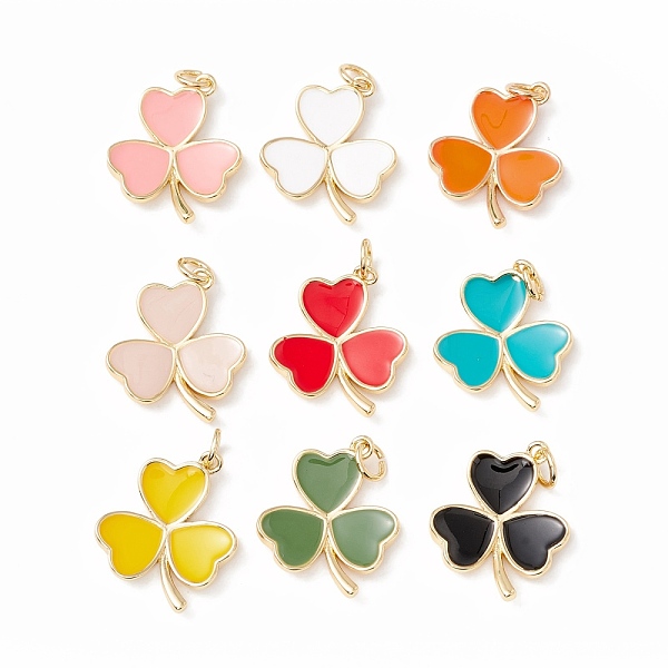 PandaHall Brass Enamel Pendants, with Jump Rings, Real 18K Gold Plated, Cadmium Free & Lead Free, Long-Lasting Plated, Clover, Mixed Color...