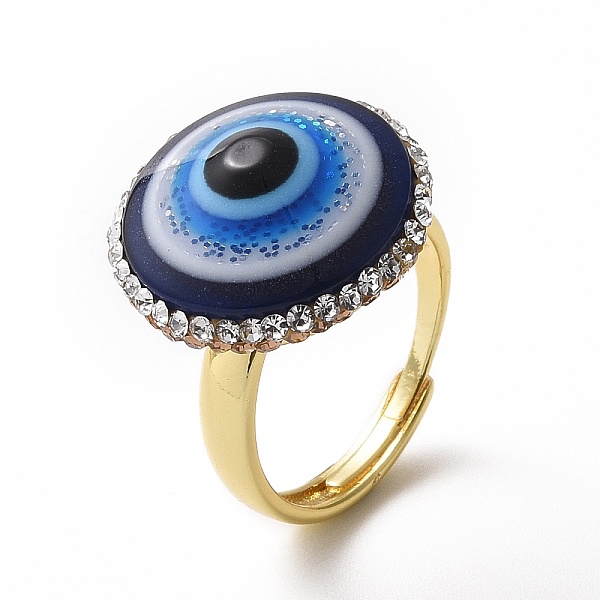 

PandaHall Adjustable Lampwork Evil Eye Ring with Rhinestone, Golden Brass Lucky Jewelry for Women, Blue, Inner Diameter: 18~22.5mm Lampwork...