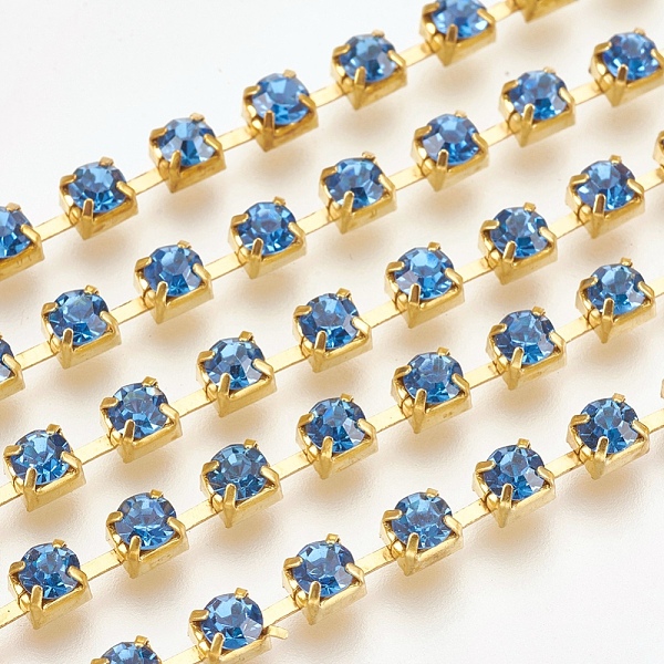 

PandaHall Brass Rhinestone Strass Chains, Rhinestone Cup Chain, 1440pcs rhinestone/bundles, Grade A, Light Sapphire, 3.5mm, about 29.52 Feet..., Blue