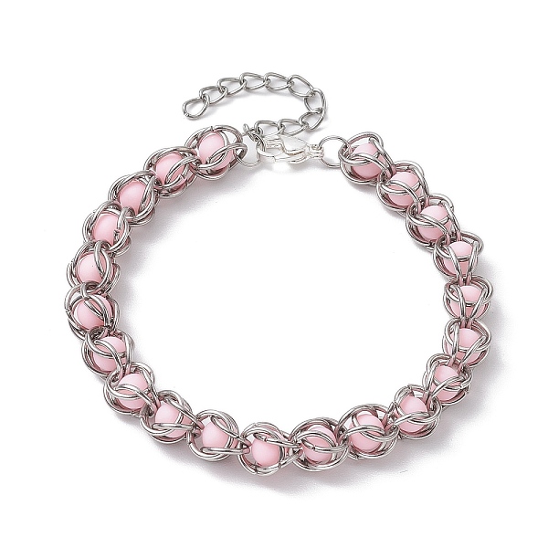 

PandaHall Opaque Acrylic Beaded Bracelets, with 304 Stainless Steel Jump Rings, Ends Chains and Clasps, Stainless Steel Color, 7-1/2 inch..., Pink