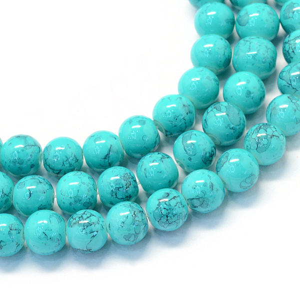 

PandaHall Baking Painted Glass Round Bead Strands, Dark Turquoise, 8.5~9mm, Hole: 1.5mm, about 105pcs/strand, 31.8 inch Glass Round Cyan