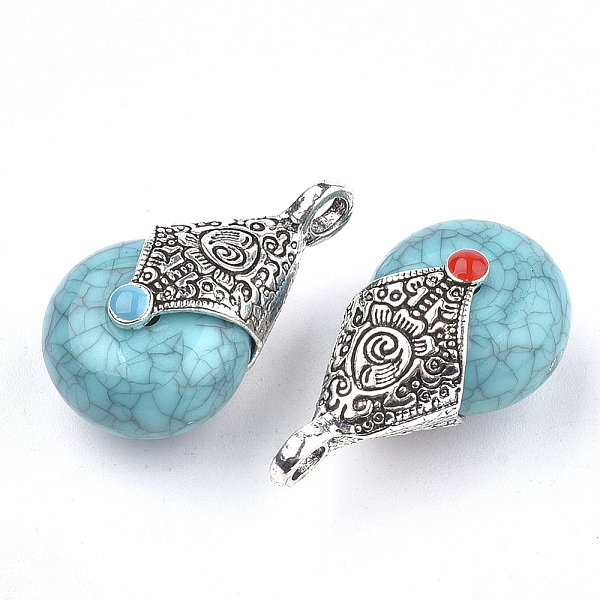 

PandaHall Tibetan Style Resin Pendants, with Alloy & Enamel, teardrop, Antique Silver, Turquoise, 28x16x14mm, Hole: 2~3.5mm Resin Teardrop..., Green